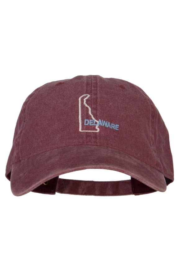 Delaware with Map Outline Embroidered Washed Cotton Twill Cap - Maroon OSFM