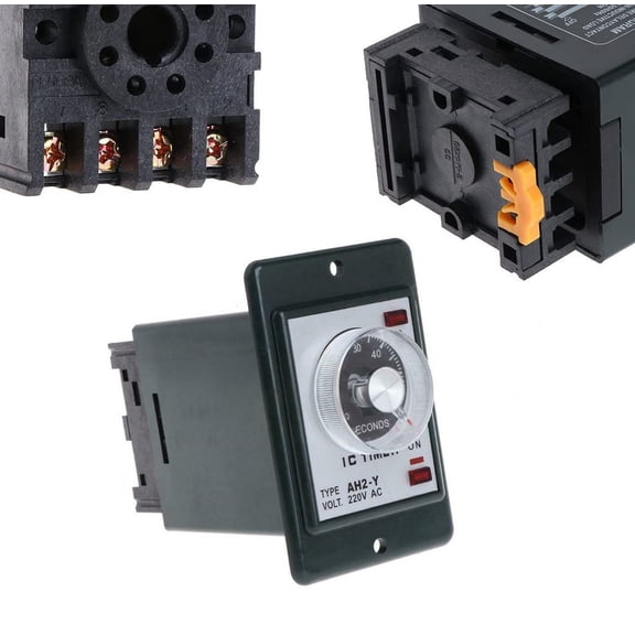 Delay Relay 0-60 Seconds On Delay Timer with Socket Base AC 220V 8 Pin DIN Rail Mount for Industrial Control AH2-Y