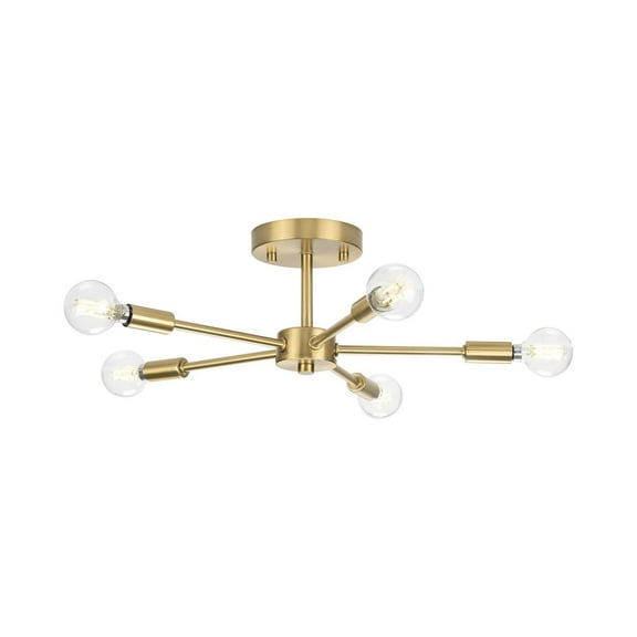 Delayne Collection Five-Light Mid-Century Modern Brushed Bronze Semi-Flush Mount Light