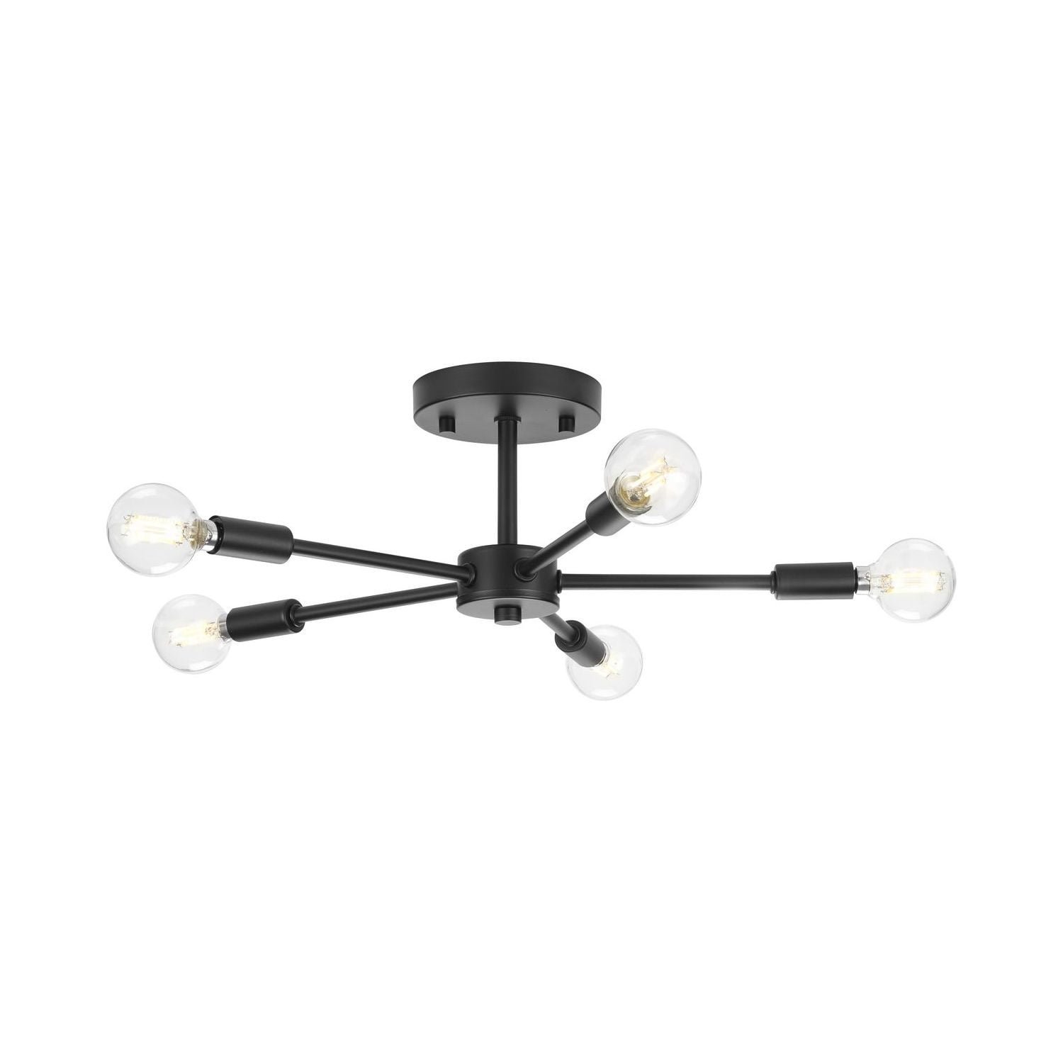 Matte Black 5-Light Semi-Flush Mount with Glass Bulbs