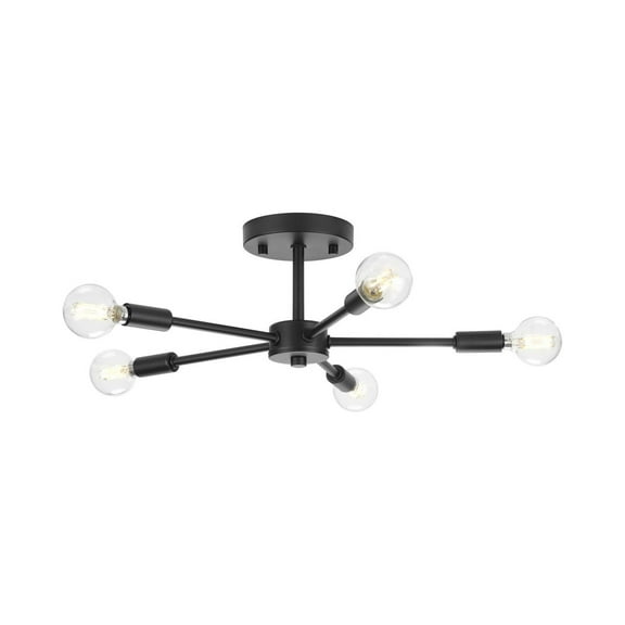 Delayne Collection Five-Light Mid-Century Modern Matte Black Semi-Flush Mount Light