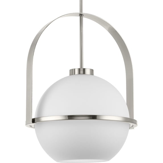 Delayne Collection One-Light Mid-Century Modern Brushed Nickel Etched Opal Glass Pendant Light