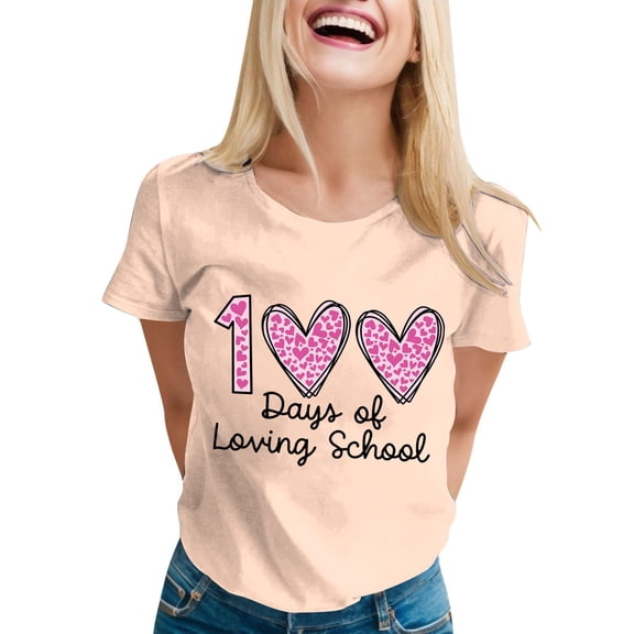 Delayuji 100 Days of School Shirt Women Teacher Tshirts Happy 100Th Days Shirt Celebration Appreciation Beige Xl Polyester,Spandex Short Sleeve Shirts for Women