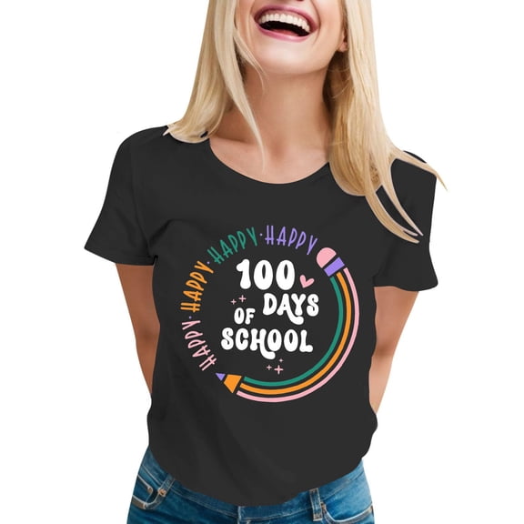 Delayuji 100 Days of School Shirt Women Teacher Tshirts Happy 100Th Days Shirt Celebration Appreciation Black Xxl Polyester,Spandex Short Sleeve Shirts for Women