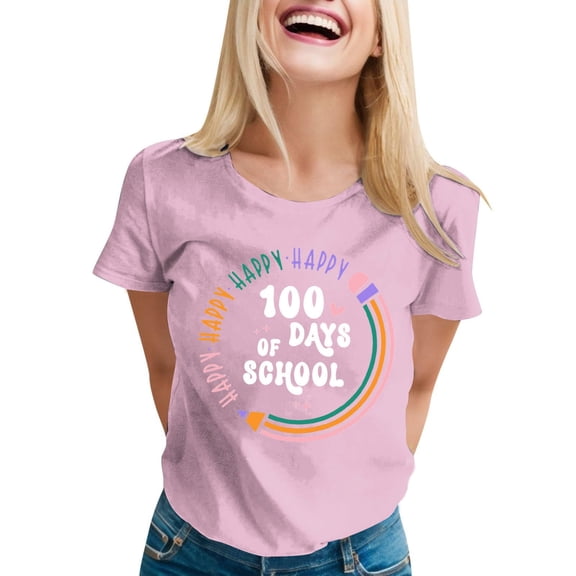 Delayuji 100 Days of School Shirt Women Teacher Tshirts Happy 100Th Days Shirt Celebration Appreciation Pink Xl Polyester,Spandex Short Sleeve Shirts for Women