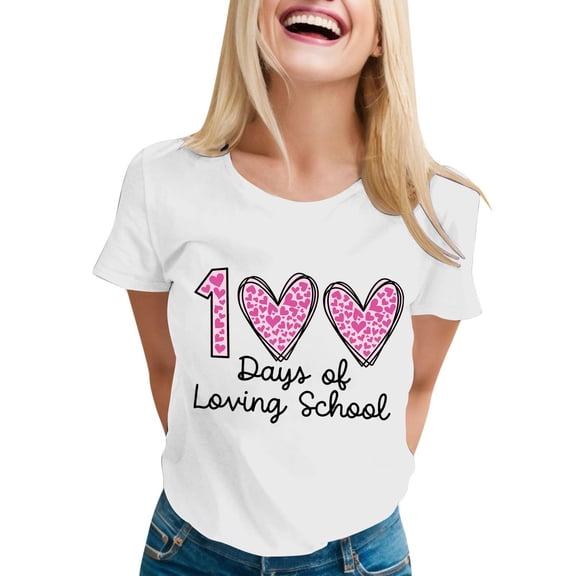 Delayuji 100 Days of School Shirt Women Teacher Tshirts Happy 100Th Days Shirt Celebration Appreciation White Xl Polyester,Spandex Short Sleeve Shirts for Women