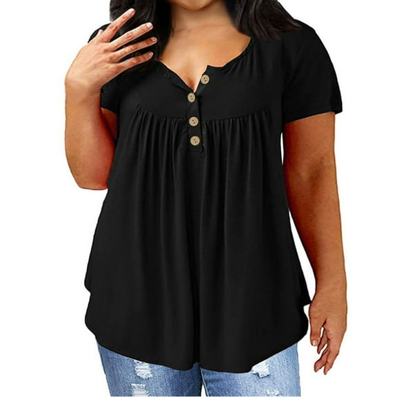 Delayuji 2025 Summer New Plus Size Women's Clothing Slimming Belly Covering Loose Short Sleeved Top Plus Size T Shirt Black L Polyester,Spandex Short Sleeve Shirts for Women