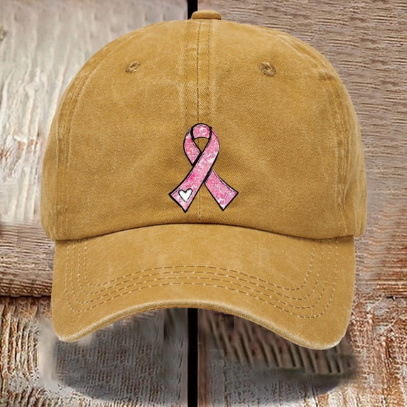 Delayuji Baseball Cap for Women Retro Washed Cotton Breast Cancer Gifts for Woman, Breast Cancer Survivor Awareness Accessories, Chemo Baseball Caps Yellow One Size