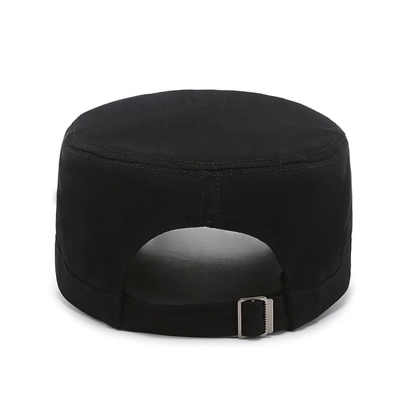 Delayuji Cadet Army Cap for Men Women Washed Cotton Vintage Military Hat Baseball Cap Adjustable Flat Top Hat Unisex Black A