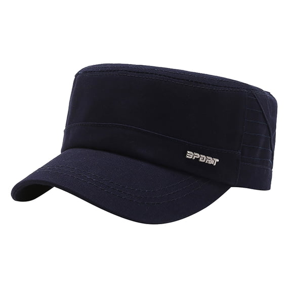 Delayuji Cadet Army Cap for Men Women Washed Cotton Vintage Military Hat Baseball Cap Adjustable Flat Top Hat Unisex Navy A