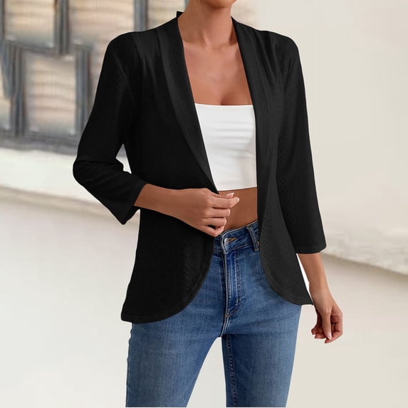 Delayuji Cardigan For Women Summer Lightweight Open Front Cardigans Mesh Hollow Knit Half Sleeve Cover Ups