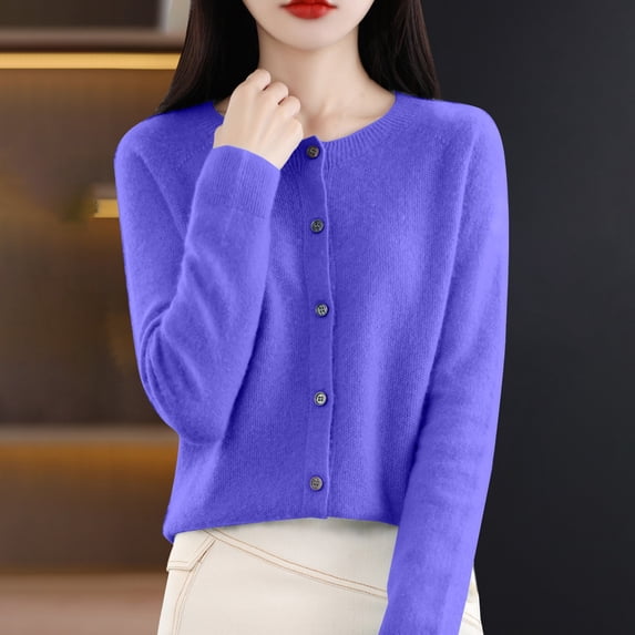 Delayuji Cardigans Sweaters For Women Solid Color Elegant Button Front Long Sleeve Cardigan Spring Fall