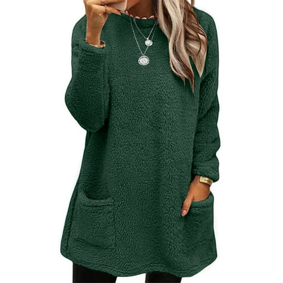Delayuji Casual Fleece Pullover Black Crewneck Sweatshir Womens Loose Wool Jacket Long Sleeved Jumper with Pockets Casual Fleece Pullover Womens Pullover Sweatshirt Cute Fall Tops for Women Green1 Xxl