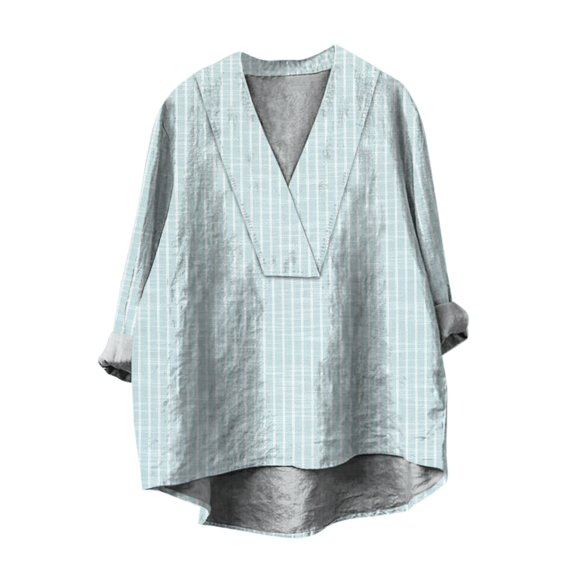 Delayuji Cotton Linen Shirts for Women 2025 V Neck Long Sleeve Tops Summer Trendy Blouses Casual Loose Tunic Tops Blue Xl Autumn Fragrant Linen Short Sleeve Shirts for Women