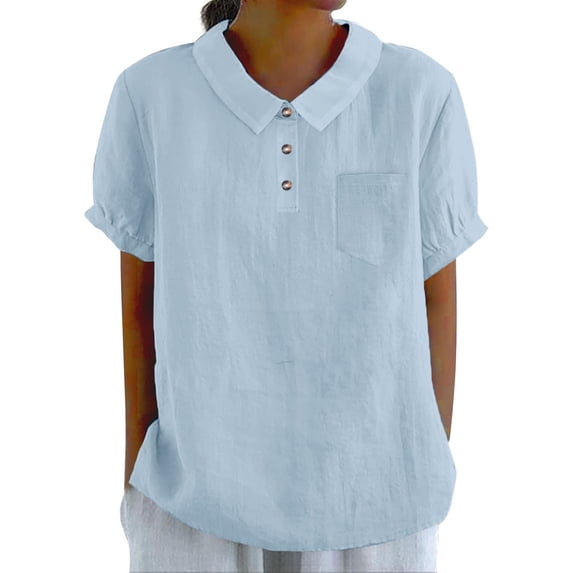 Delayuji Cotton Linen Shirts for Women Summer Short Sleeve Casual ...