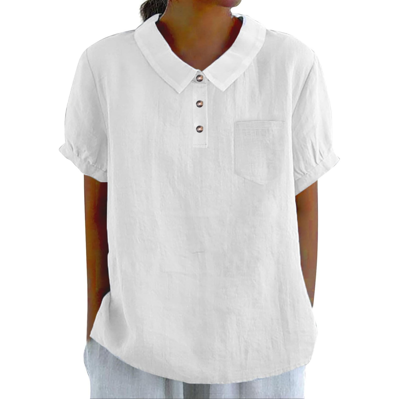 Delayuji Cotton Linen Shirts for Women Summer Short Sleeve Casual ...
