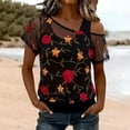 thumbnail image 1 of Delayuji Crochet Tops for Women Summer Short Sleeve Hollow Out Lace Swimsuit Cover Up Off Shoulder Beach Vacation Tops Daily Wear Clubwear Night Wear Black M, 1 of 6