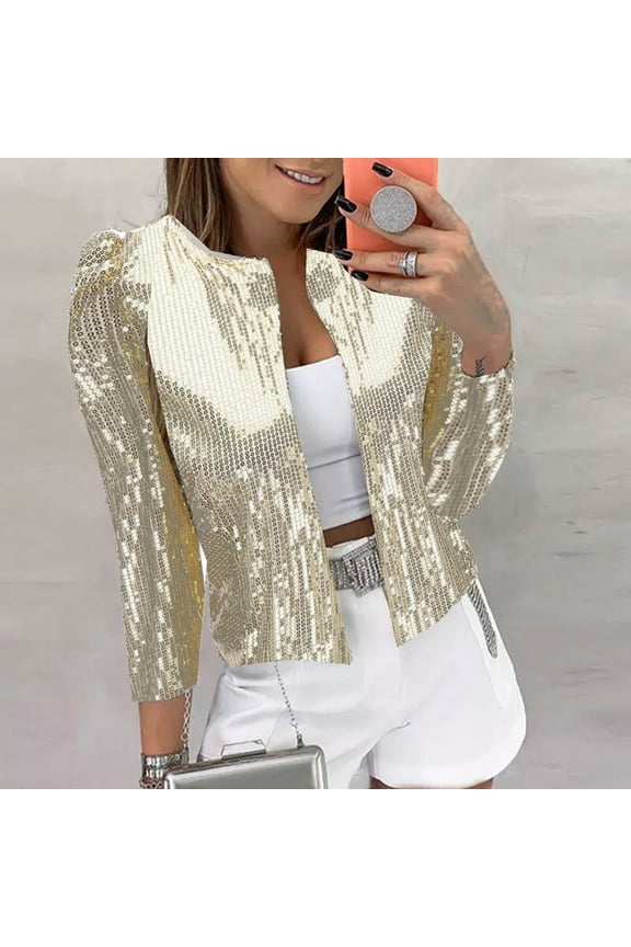 Fall Jackets for Women 2025 Casual Jackets for Women Women Casual Fashion Sequin Sequins Sparkling Cardigan Jacket Beige XL