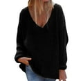 thumbnail image 1 of Delayuji Fashion 2025 Women's fashion V-neck loose solid color pullover long-sleeved sweater top, 1 of 4