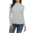 thumbnail image 1 of Delayuji Fashion A casual long-sleeved, high-neck, form-fitting, elastic solid-color T-shirt top base layer for women, 1 of 4