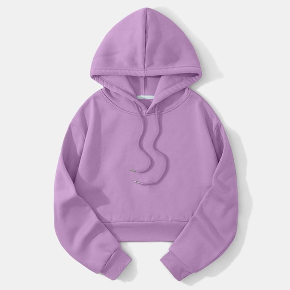 Delayuji Fashion A short, simple, fashionable and versatile casual solid color warm hooded sweatshirt for women