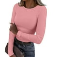 thumbnail image 1 of Delayuji Fashion A solid-colored round-neck top and long-sleeved T-shirt for ladies, 1 of 4
