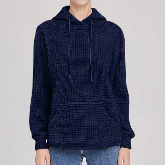Delayuji Fashion Long-sleeved pocket hoodie with drawstring and checkered fabric for women in autumn and winter