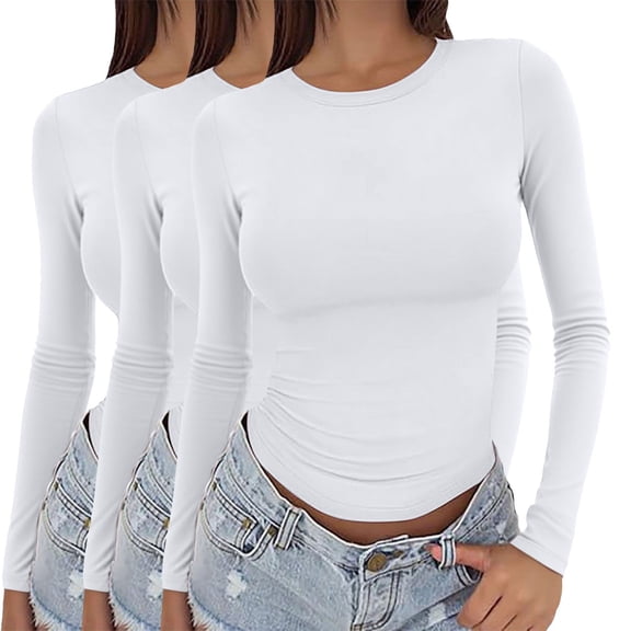 Delayuji Fashion Three solid-color, form-fitting, round-neck, long-sleeved T-shirts for ladies