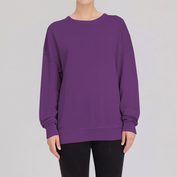 Delayuji Fashion Women's casual and fashionable round-neck long-sleeved solid-color pullover hoodie top