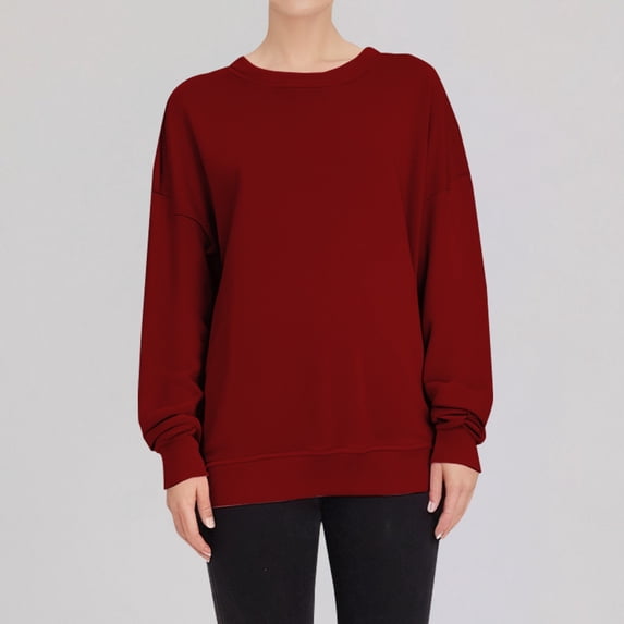 Delayuji Fashion Women's casual and fashionable round-neck long-sleeved solid-color pullover hoodie top