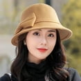 thumbnail image 1 of Delayuji Fedora Hat for Women Solid Color Wide Brim Bowknot Decor Warm Wool Blend 56-58cm Head Circumference Autumn Winter Daily Travel Beach Hat, 1 of 6