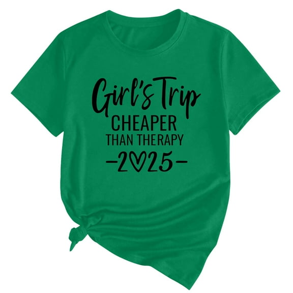 Delayuji Girl's Trip 2025 T Shirt Women's Fashion Round Neck Casual Short Sleeves Green Xxl Cotton Short Sleeve Shirts for Women