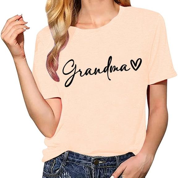Delayuji Grandma Shirts for Women Shirt Heart Printed Casual Short Sleeve Tee Top Beige Xxl Polyester,Spandex Short Sleeve Shirts for Women