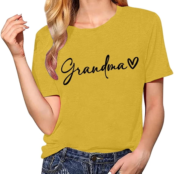 Delayuji Grandma Shirts for Women Shirt Heart Printed Casual Short Sleeve Tee Top Yellow Xxl Polyester,Spandex Short Sleeve Shirts for Women