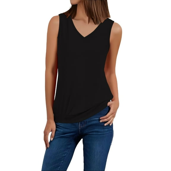 Delayuji Ladies' Fashionable and Simple Summer Vest Top Casual Solid Color Sleeveless Top Black Xxxl Polyester,Spandex Spring Tops for Women