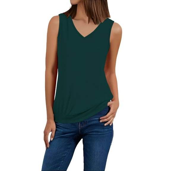Delayuji Ladies' Fashionable and Simple Summer Vest Top Casual Solid Color Sleeveless Top Green M Polyester,Spandex Spring Tops for Women