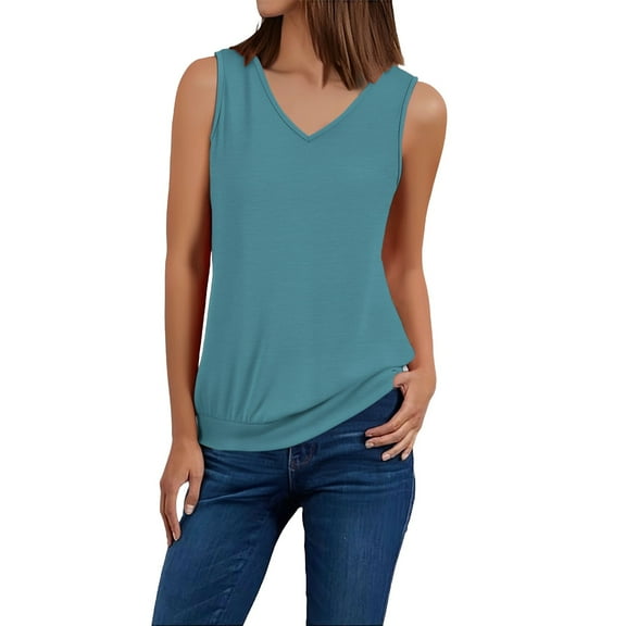 Delayuji Ladies' Fashionable and Simple Summer Vest Top Casual Solid Color Sleeveless Top Green S Polyester,Spandex Spring Tops for Women