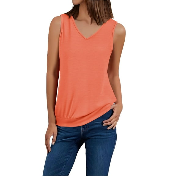 Delayuji Ladies' Fashionable and Simple Summer Vest Top Casual Solid Color Sleeveless Top Orange Xl Polyester,Spandex Spring Tops for Women