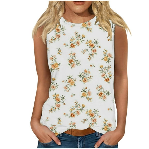 Delayuji Ladies' Summer Printed Fashionable Casual Sleeveless Top Pink Xxxl Polyester,Spandex Spring Tops for Women