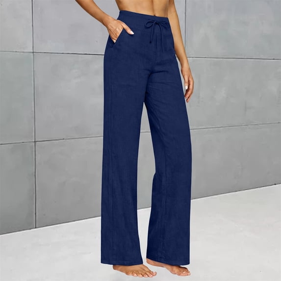 Delayuji Linen Pant for Women Casual Summer Trendy Loose Straight Lge ...