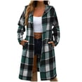 thumbnail image 1 of Delayuji Long Plaid Shirts For Women Oversized Button Down Shacket Jacket Flannel Hooded Trench Coats With Pockets Spring Winter, 1 of 5