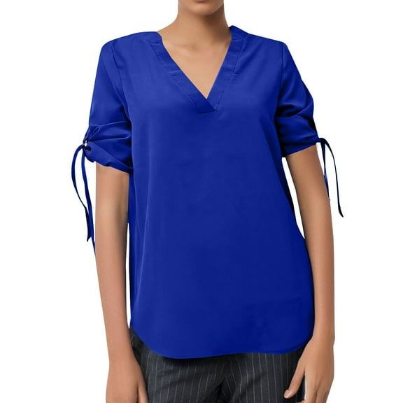 Delayuji New Chiffon Long Sleeved Shirt Solid Color V Neck Pullover Casual Loose T Shirt Top Blue Xxxl Chiffon Short Sleeve Shirts for Women
