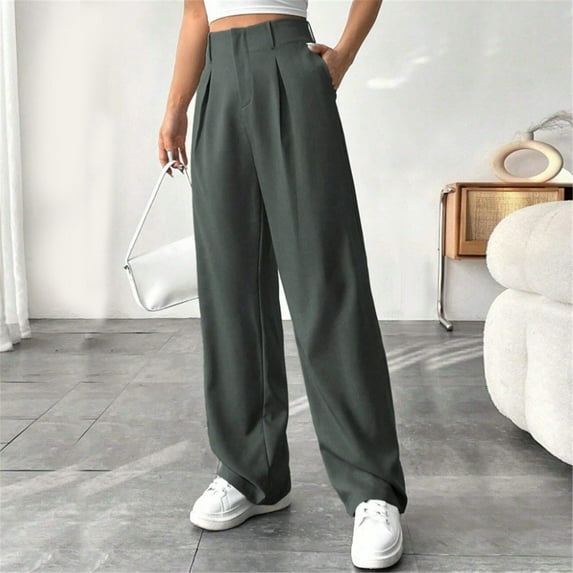 Delayuji Pants For Women Suit Pants Business Pants Casual Wide Leg Pants High Waisted Ladies Lightweight Work Pant With Pockets Spring Outfit