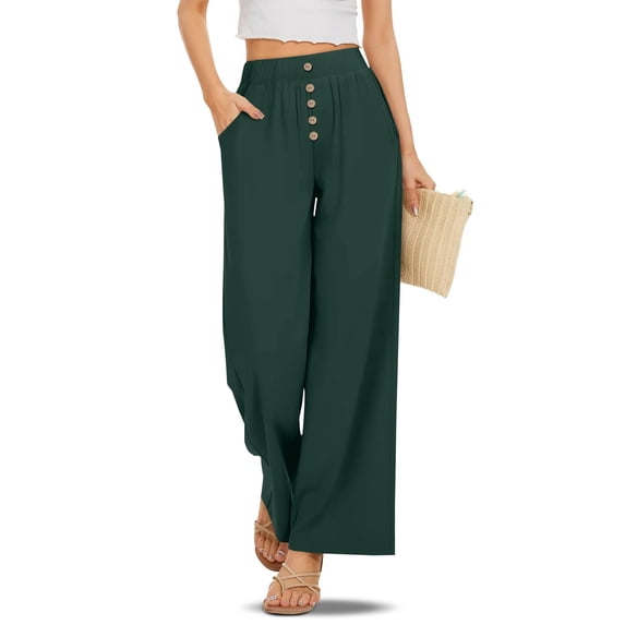 Delayuji Pants for Women Plus Size Wide Leg Pant Summer Casual Palazzo Pants Drawstring Loose Lightweight Pants Trousers Summer Comfortable With Pockets Trousers Pants