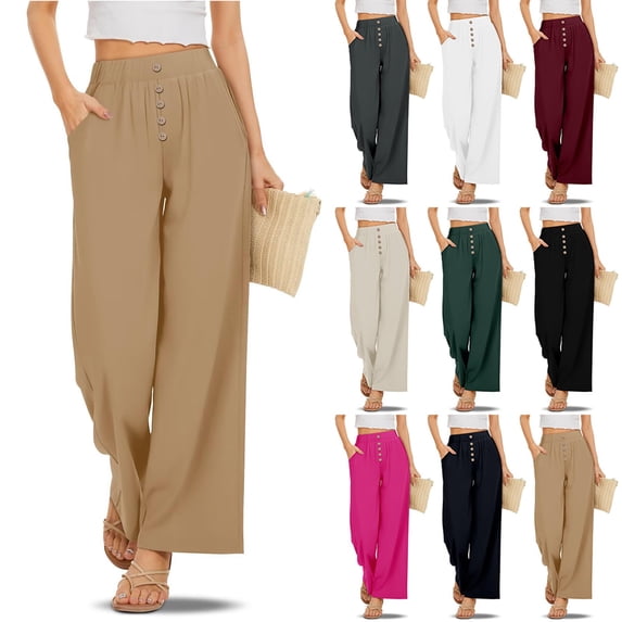 Delayuji Pants for Women Plus Size Wide Leg Pant Summer Casual Palazzo Pants Drawstring Loose Lightweight Pants Trousers Summer Comfortable With Pockets Trousers Pants