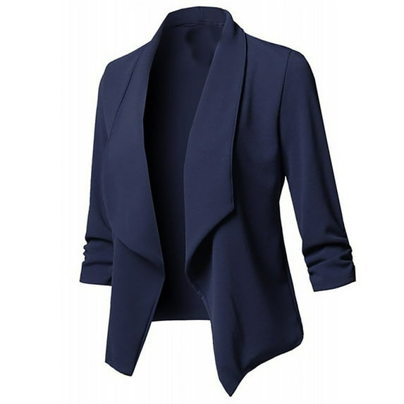 Delayuji Petite Blazers for Women Women Blazers for Work Casual Cardigan Womens Coat Long Jacket Front Solid Sleeve Casual Women's Coat Navy 5XL