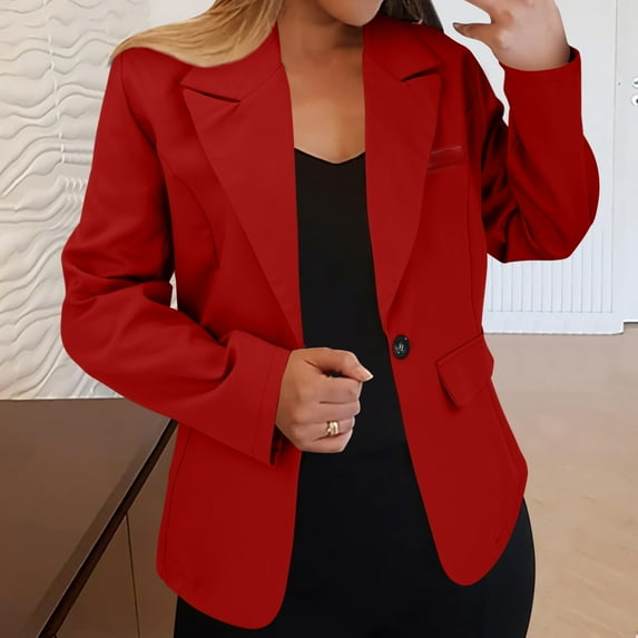 Delayuji Petite Blazers for Women Women Blazers for Work Casual Womens Casual Front Long Sleeve Lapel Collar Button Work Business Jacket RD2 L