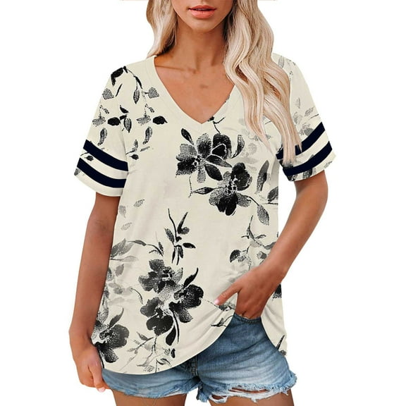 Delayuji Plus Size V Neck T Shirts Women Short Sleeve Tops Casual Summer Tshirts Loose Fit Tee Beige L Polyester,Spandex Short Sleeve Shirts for Women