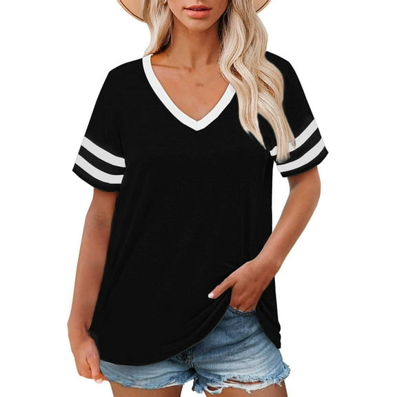 Delayuji Plus Size V Neck T Shirts Women Short Sleeve Tops Casual Summer Tshirts Loose Fit Tee Black Xxl Polyester,Spandex Short Sleeve Shirts for Women