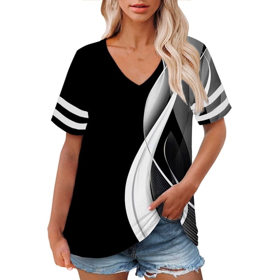 Delayuji Plus Size V Neck T Shirts Women Short Sleeve Tops Casual Summer Tshirts Loose Fit Tee Black Xxxl Polyester,Spandex Short Sleeve Shirts for Women